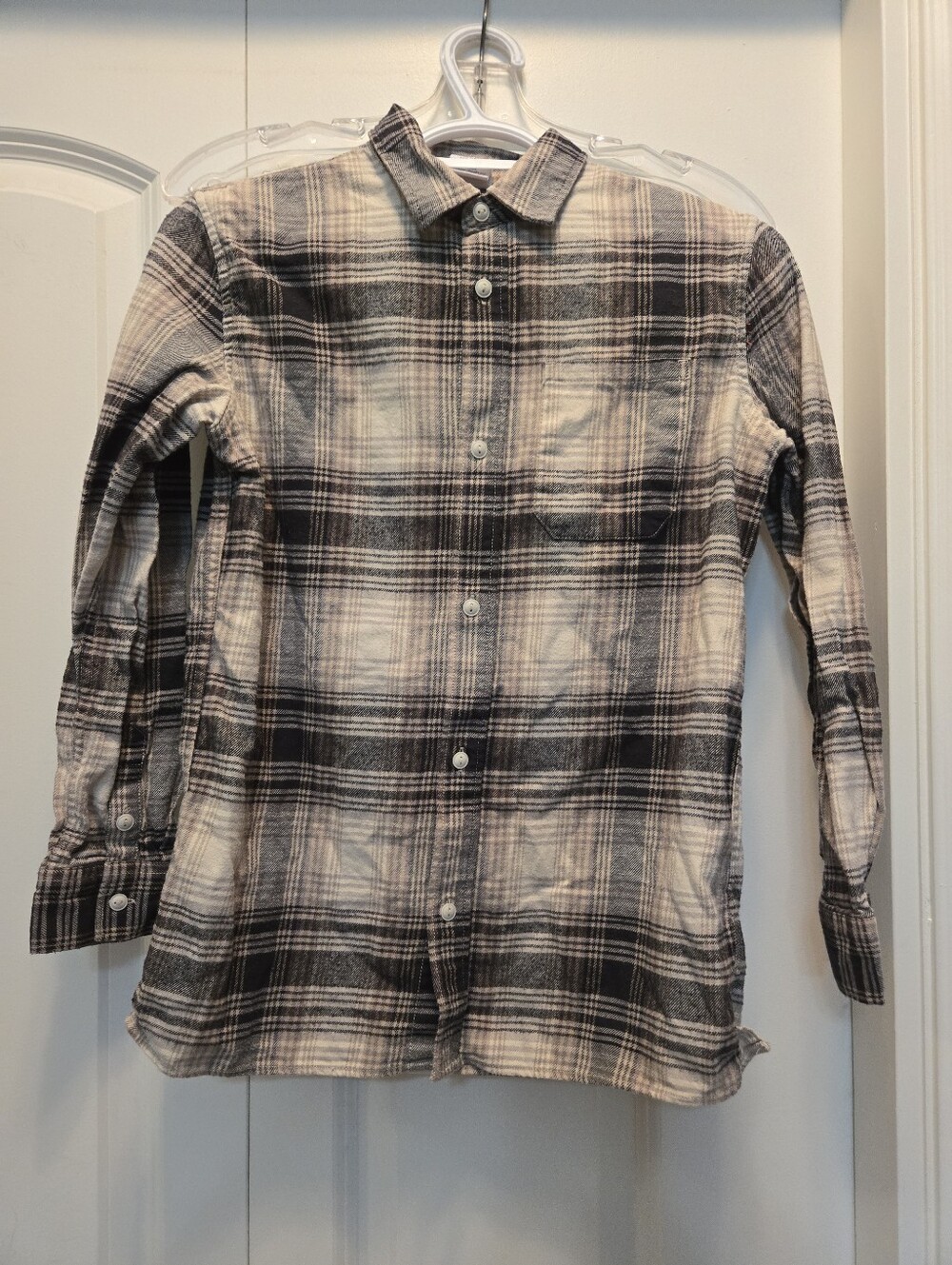 Classic Kid's Flannel Black & Cream Plaid Button-Up Shirt
